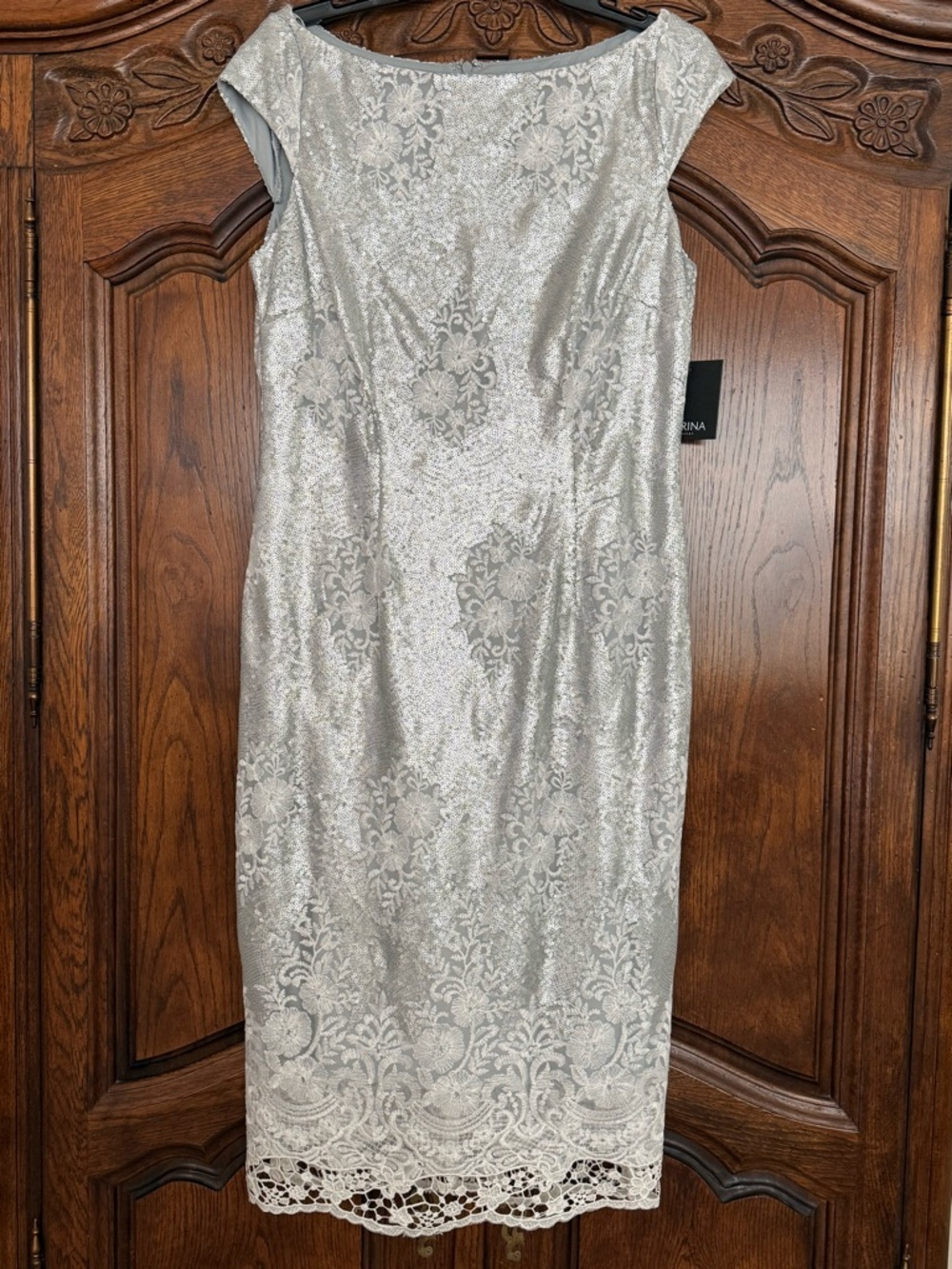 Marina Silver Sequined Formal Dress , Size 12 NWT